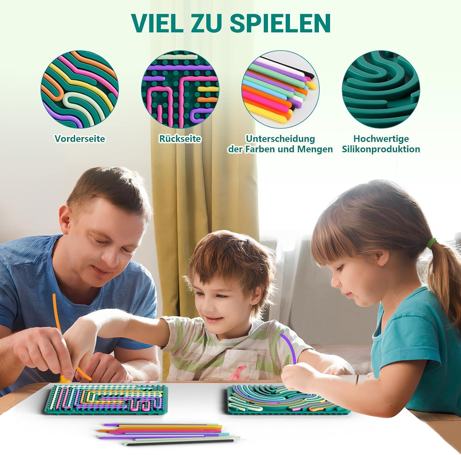 Thumbnail 2 de InemzTal JD108 sensorisch activiteitenbord, dubbelzijdig siliconen met 20 koorden