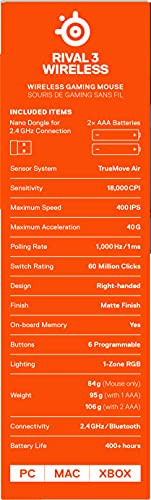 Thumbnail 10 de SteelSeries Rival 3 Wireless: ratón gaming inalámbrico con dual (2.4 GHz y Bluetooth) y batería de más de 400 horas