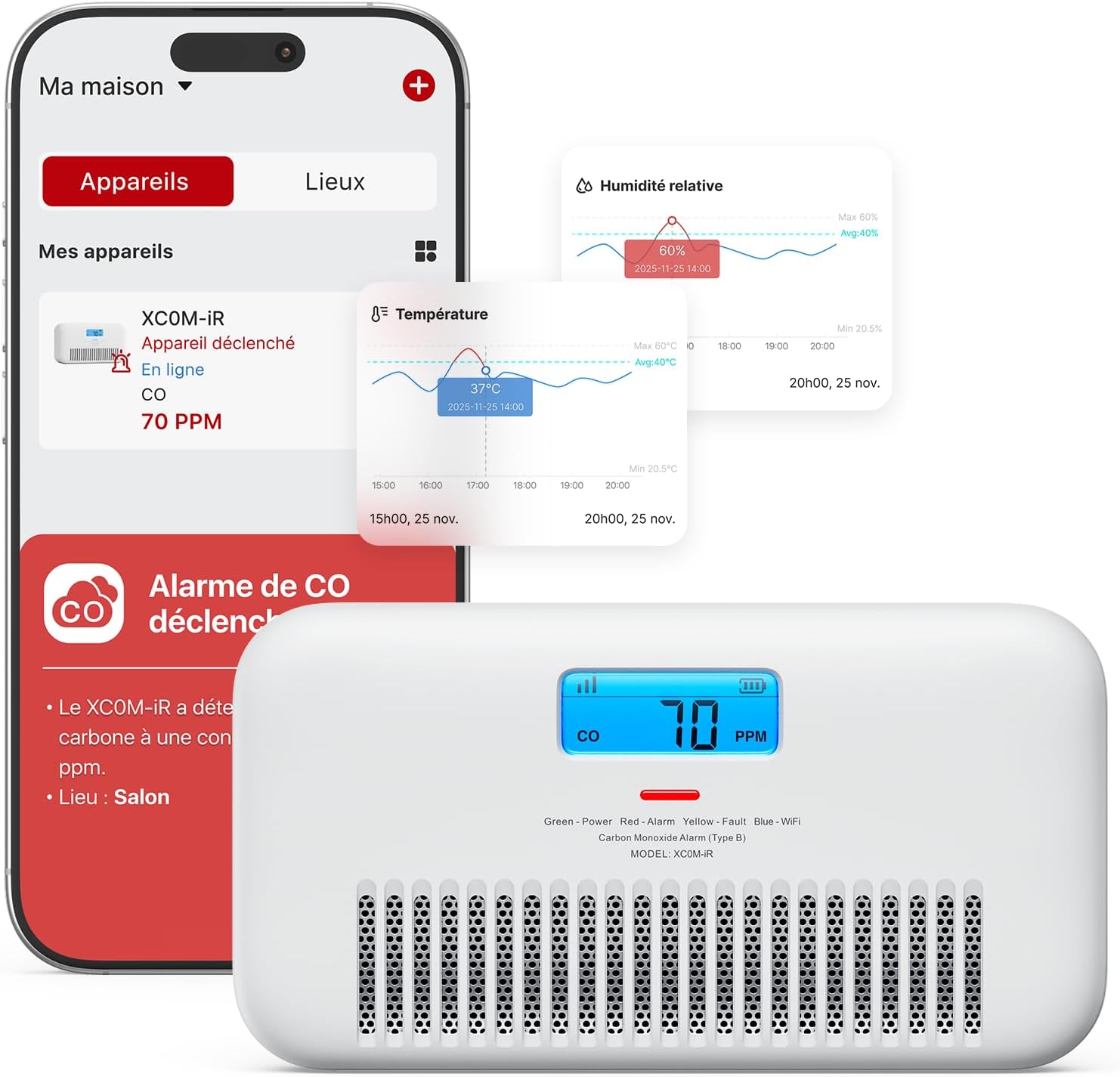 Detalle de X-Sense XC0M-iR détecteur de monoxyde de carbone connecté
