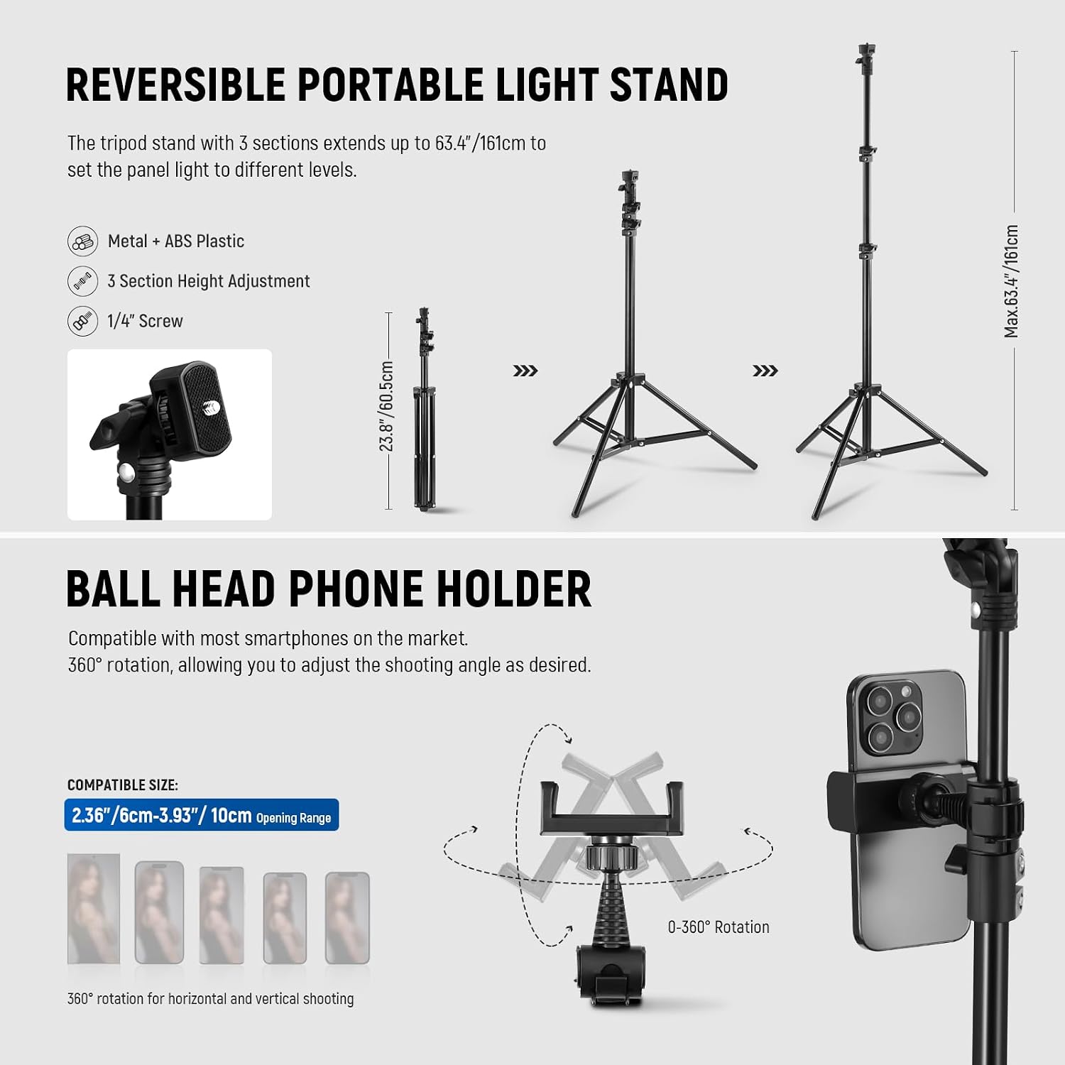Thumbnail 4 de NEEWER BASICS 2 Pack 10.8" LED Video Light Panel Kit with 63" Tripod Stands and Phone Holders (L220)