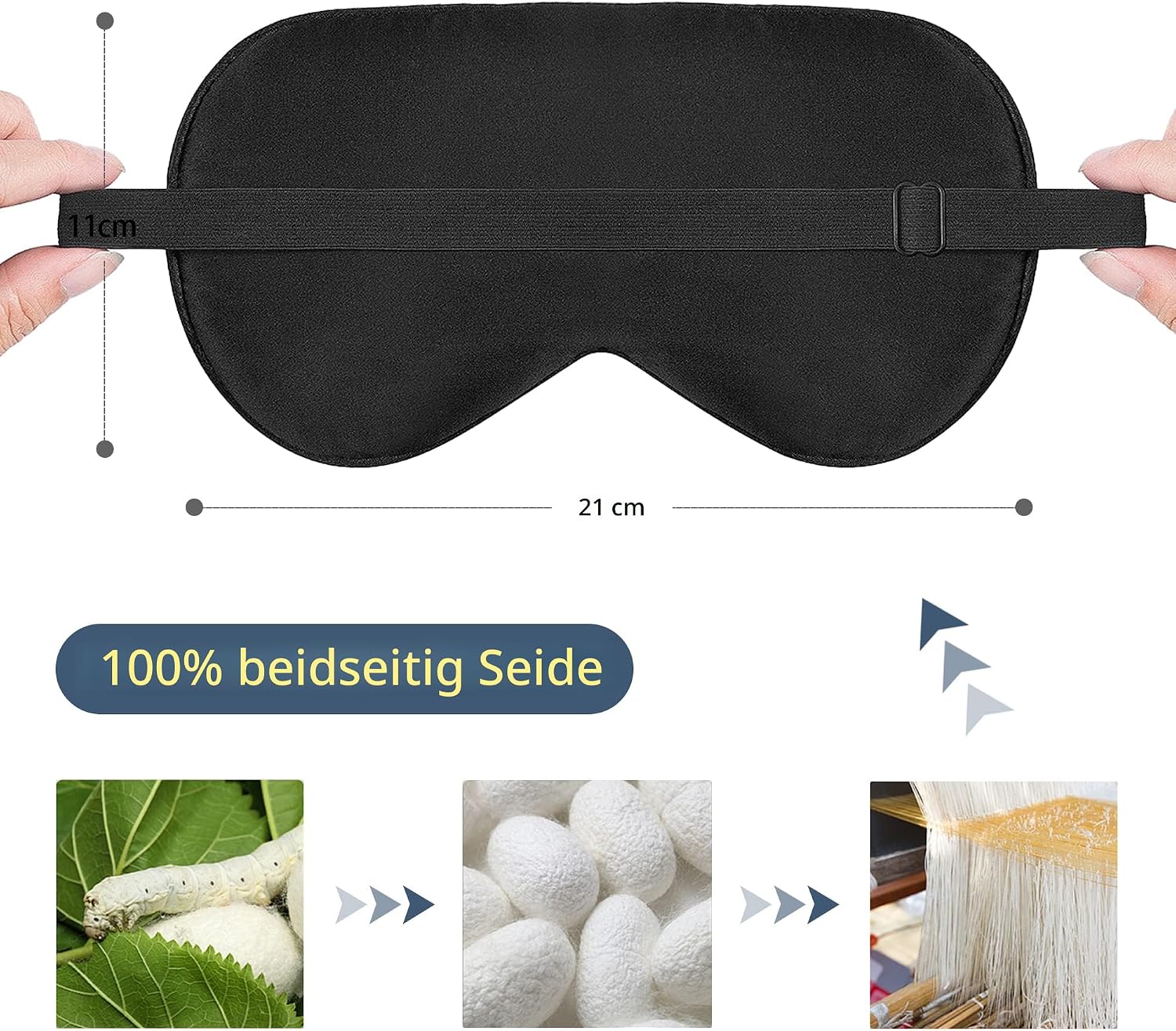 Detalle de Townssilk 100% Seiden-Schlafmaske mit verstellbaren Bändern – weiche Augenmaske gegen Licht