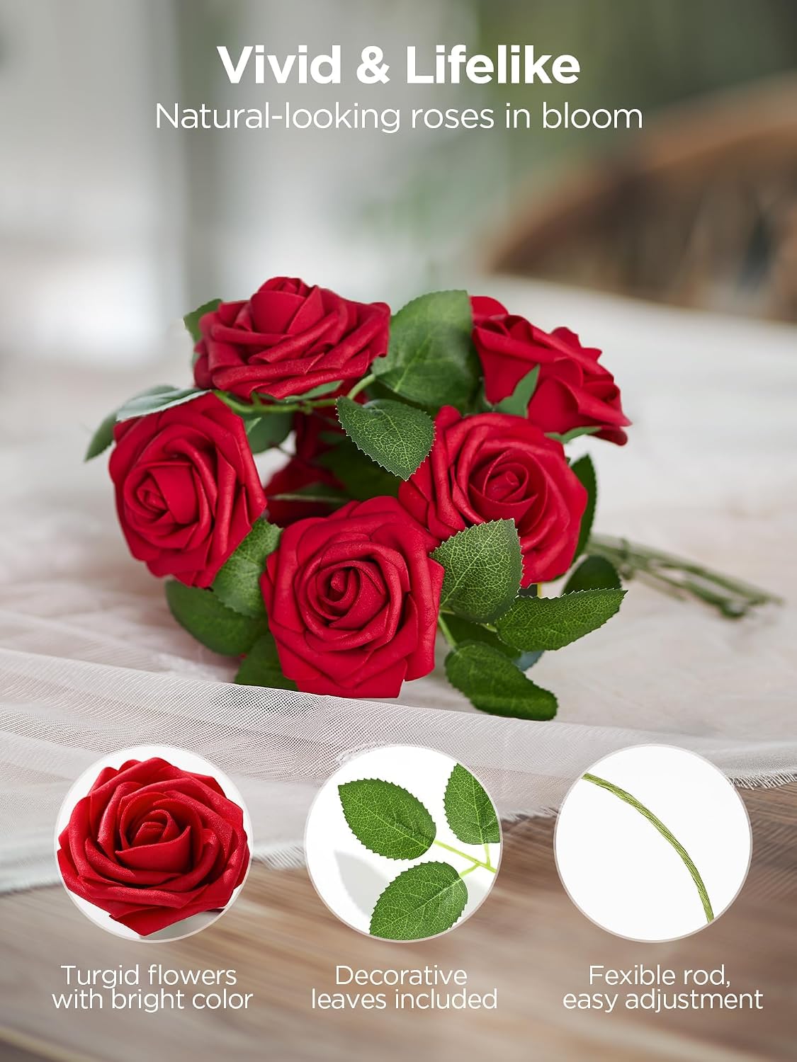 Detalle 2 de InnoGear 50-Piece Dark Red Foam Roses for Décor