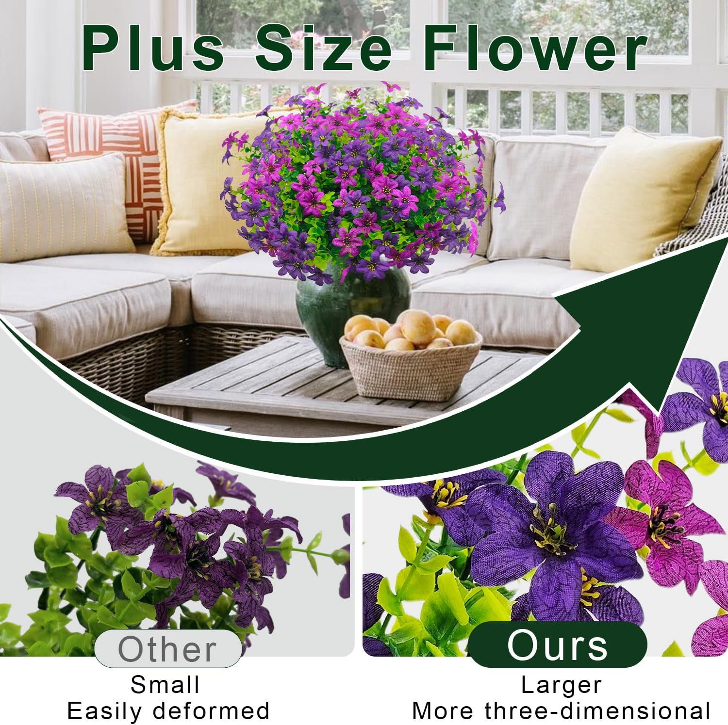 Thumbnail 2 de BRIGEA 12 Bundles Outdoor UV-Resistant Artificial Flowers with Eucalyptus Mix for Lasting Color