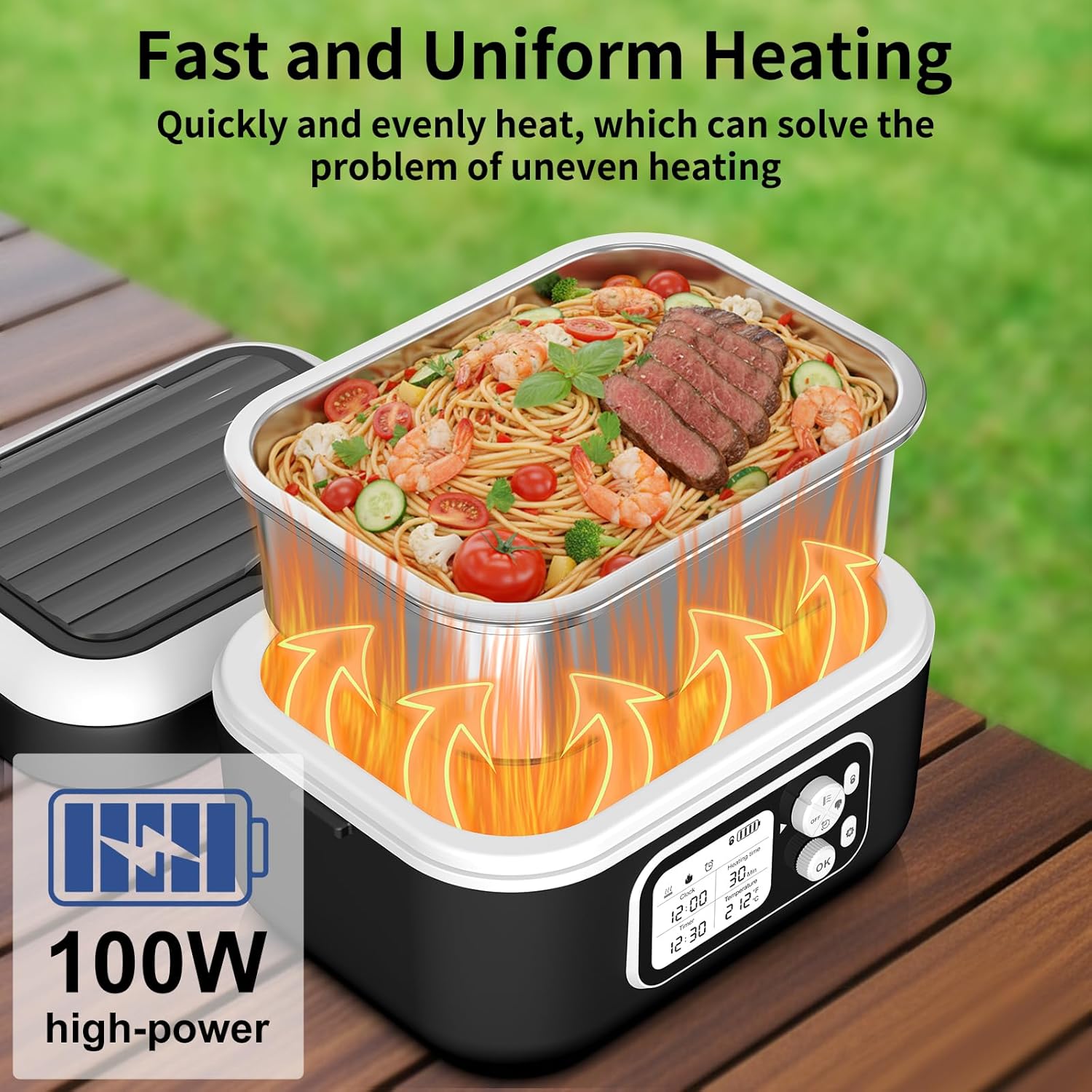 Detalle 1 de EDCREATY Cordless Heated Lunch Box, 1.5 L, 100 W, Rechargeable