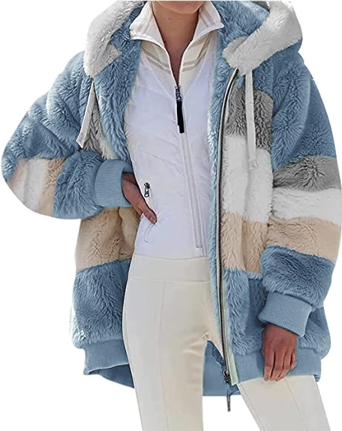 Detalle de Livonmone Fleecejacke Hoodie Damen Kapuze Teddy-Fleece Mantel