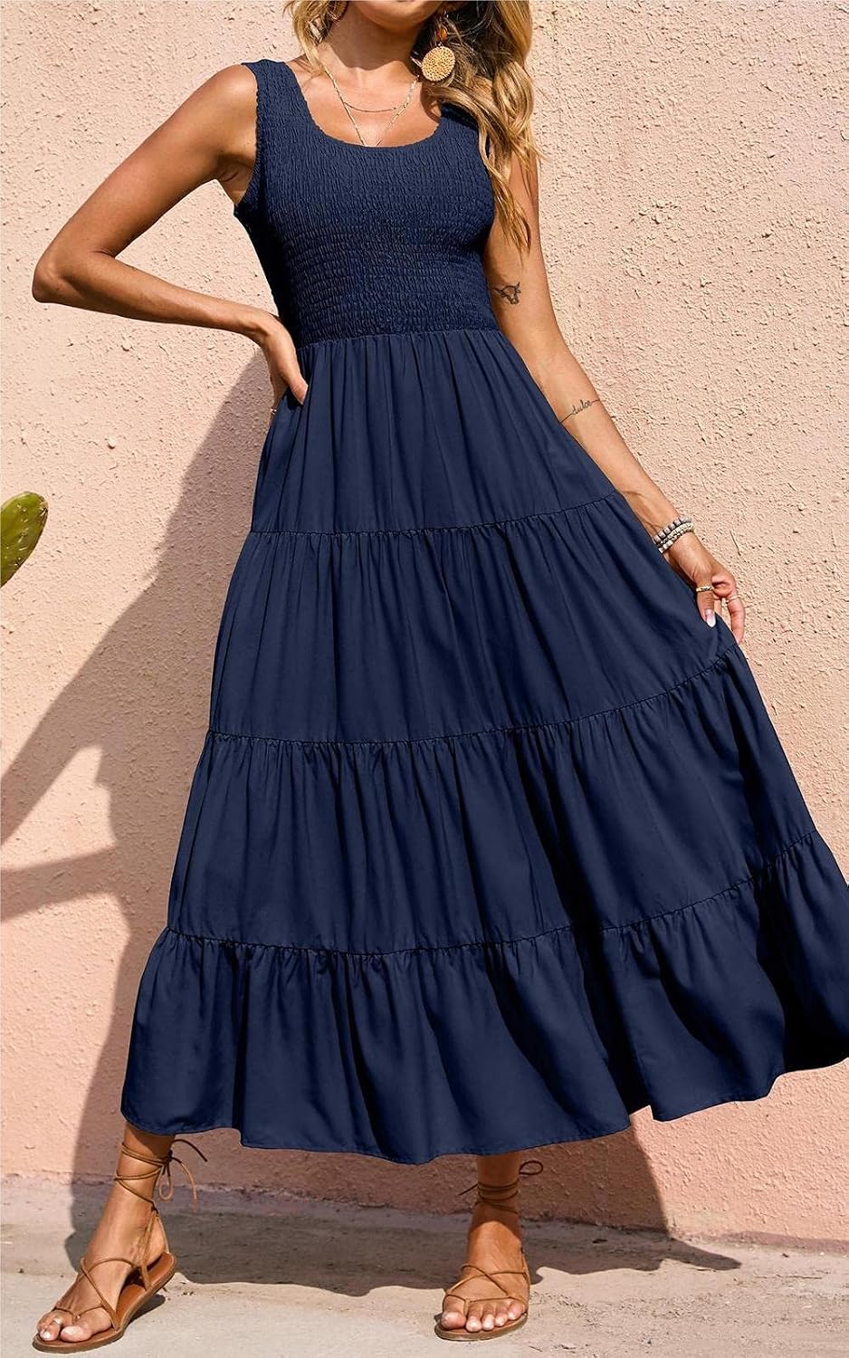 Thumbnail 1 de PRETTYGARDEN Women's 2026 Casual Loose Maxi Sundress — Smocked Tank, Tiered Sleeveless Beach Dress