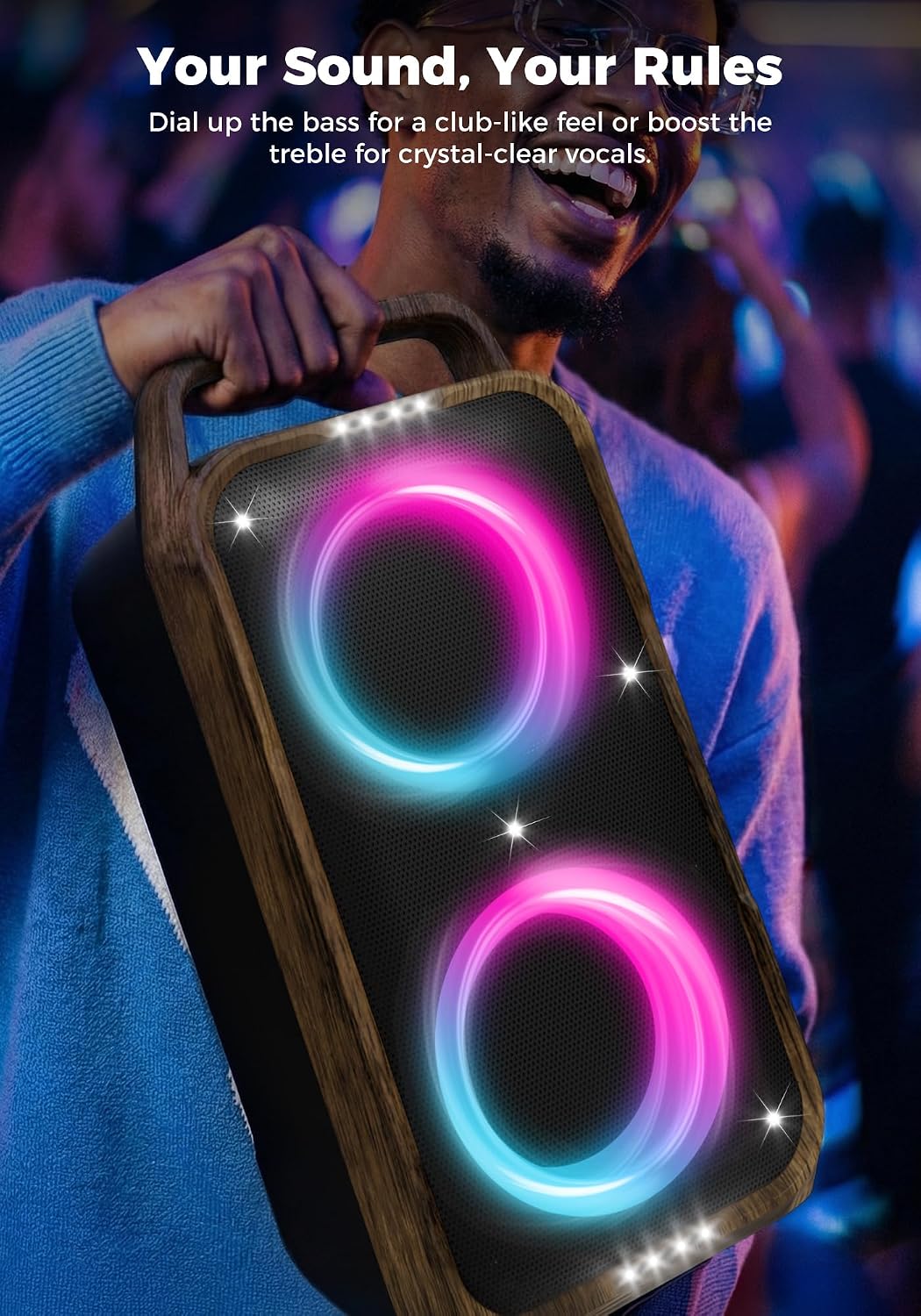Thumbnail 4 de Foxdawn Portable Bluetooth Speaker: 240W Peak, Deep Bass, LED Light Show