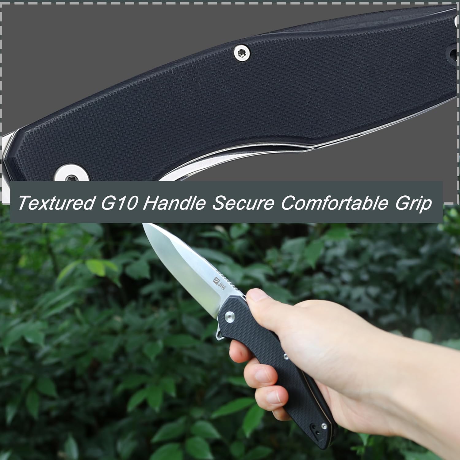 Detalle de JIN JIN-009RBK Folding Pocket Knife, 3.5-Inch D2 Blade, Black G10 Handle