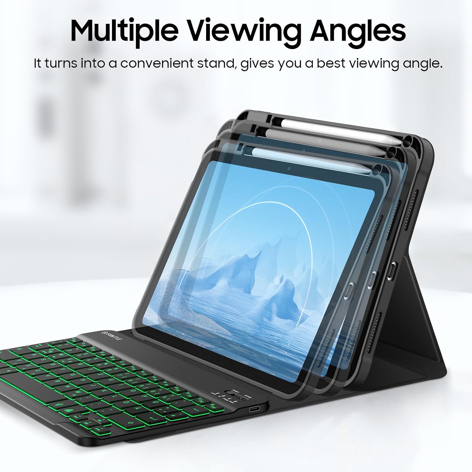 Detalle 2 de FINTIE Hülle mit Tastatur für iPad A16 11. Generation / 10. Gen (11/10.9 Zoll) – 7-Farbige Hintergrundbeleuchtung, magnetische abnehmbare Bluetooth-Tastatur, Stifthalter, Schwarz