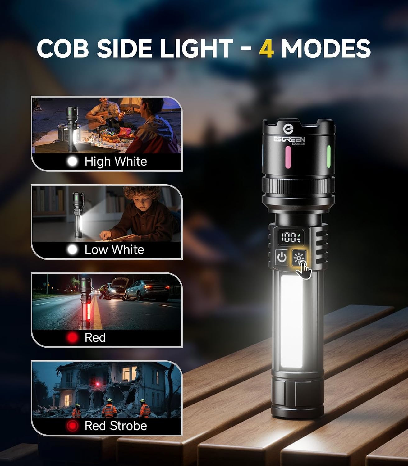 Detalle de Esgreen ED25COB Rechargeable LED Flashlight 2-Pack with Red Light and USB-C