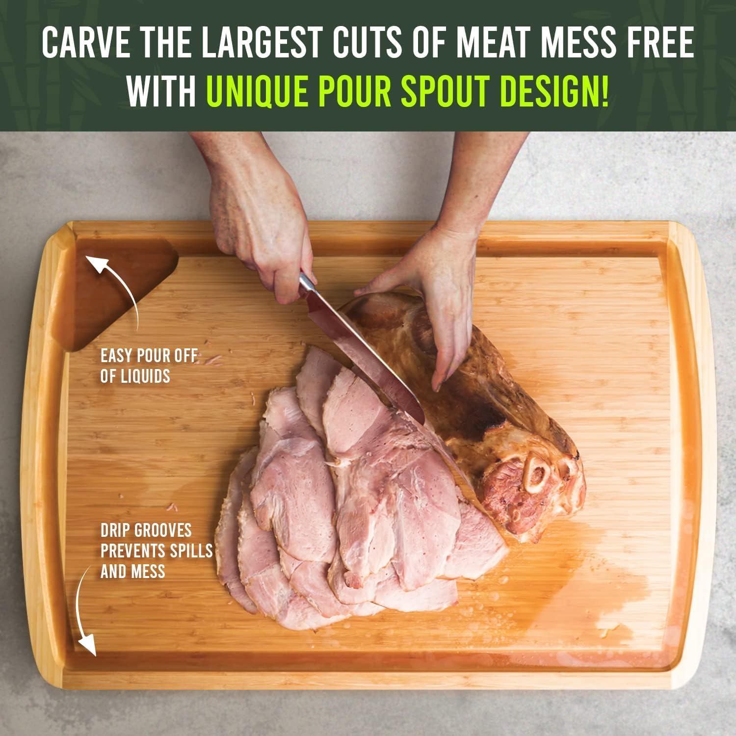 Detalle de Greener Chef 30 x 20 Extra Large Bamboo Cutting Board