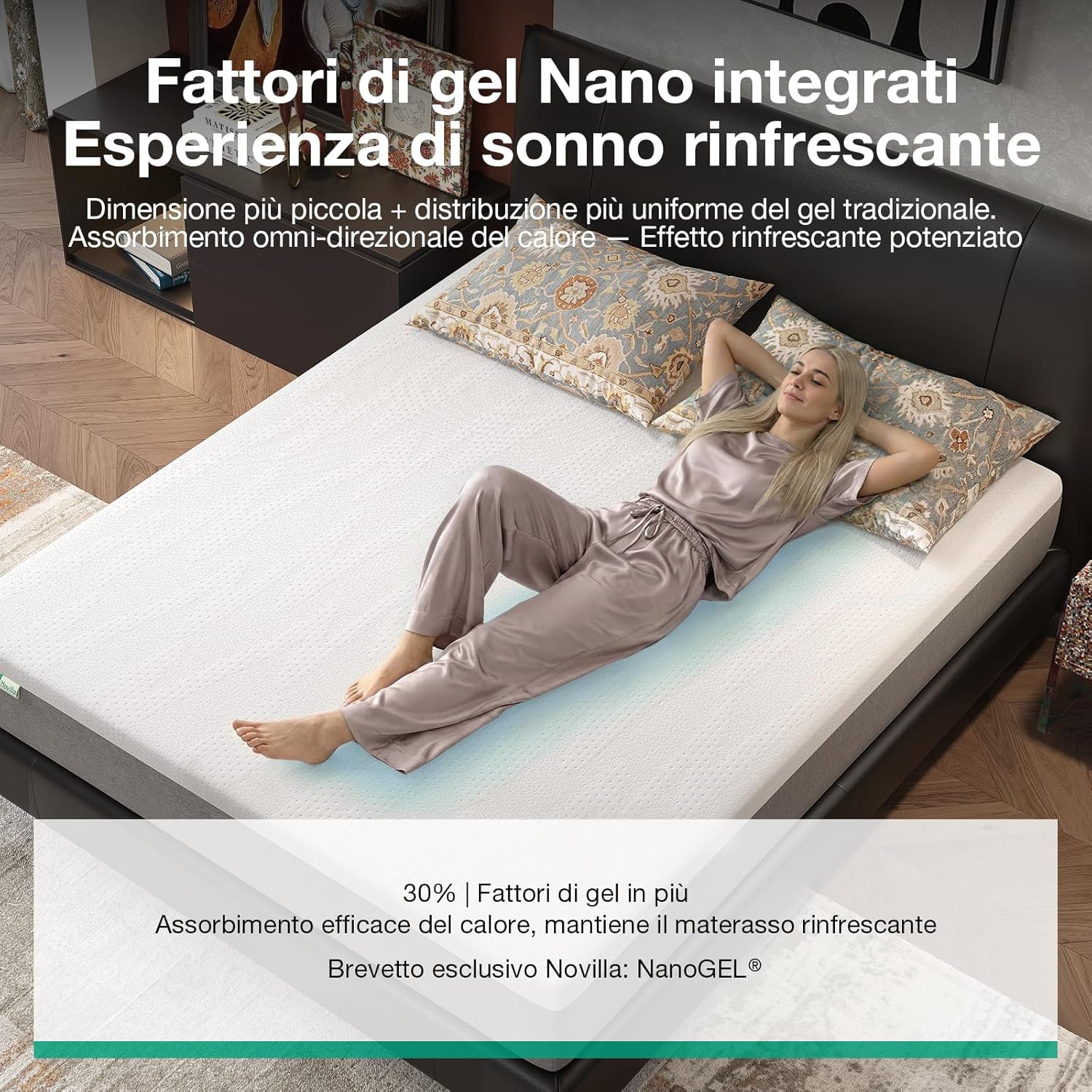 Thumbnail 5 de Novilla Materasso Matrimoniale 140x200cm: Gel Memory Foam, Fibra di Bambù e Sostegno 7 Zone