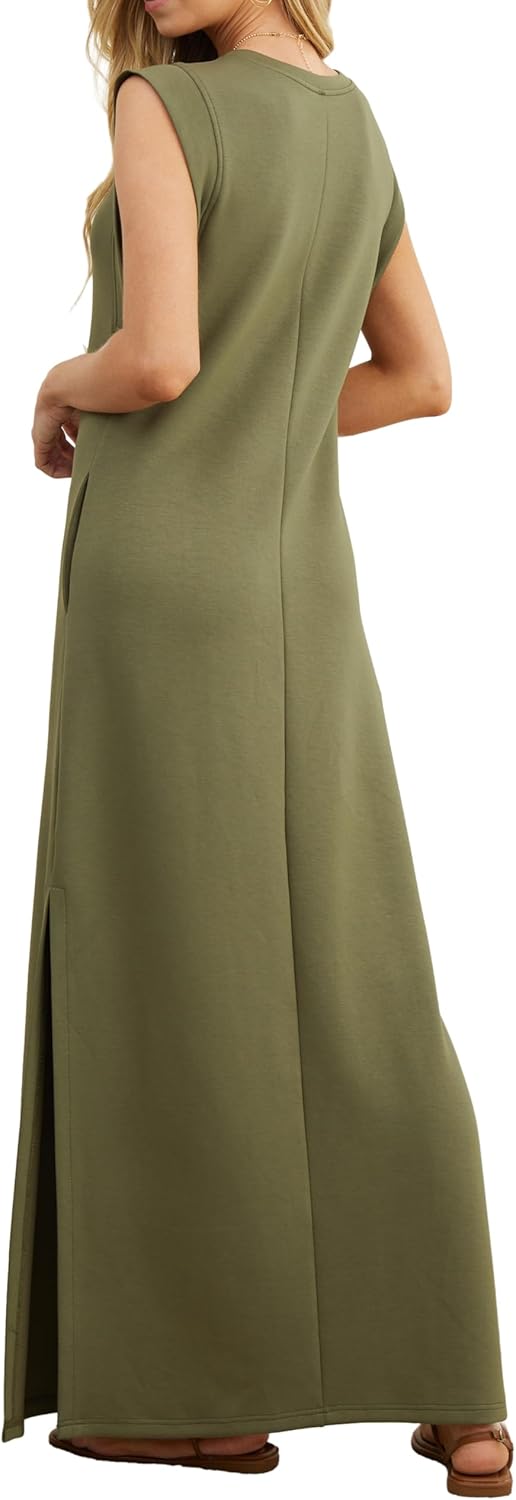 Detalle de GRECERELLE Women's Summer Maxi Dress: Sleeveless Shirt Dress with Pockets, Split Hem – UK