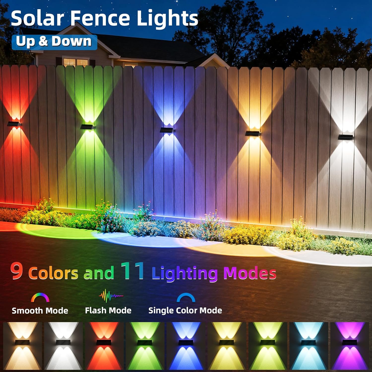 Thumbnail 1 de NIORSUN Lampada solare da esterno IP65 con luce su e giù, 4 pezzi (3000K/4000K/6500K + RGB)