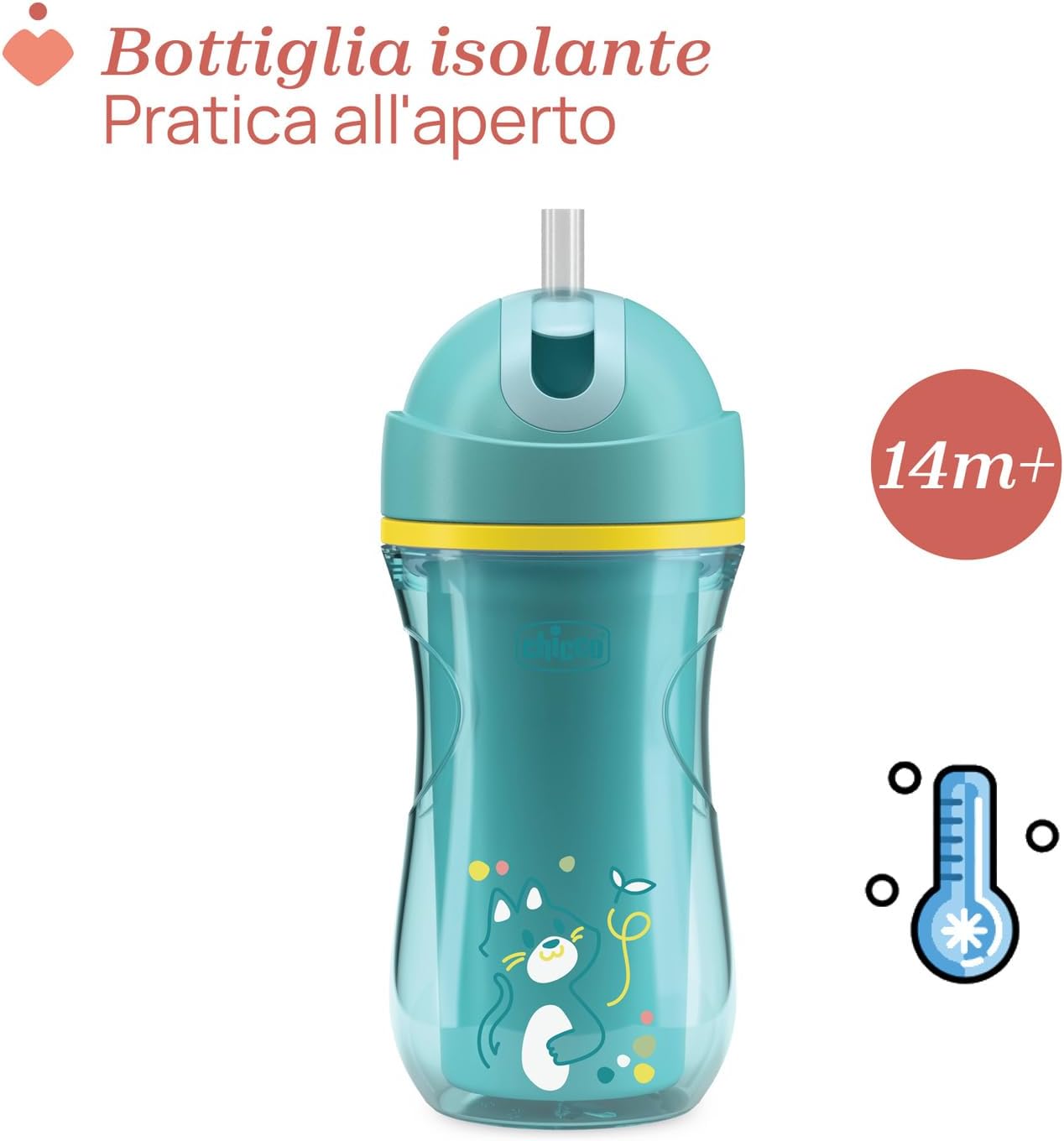 Detalle de Chicco Sport Cup Bicchiere Antigoccia in Silicone per Bambini 14+ Mesi, 266 ml – Tazza termica con Cannuccia Flessibile, Azzurro