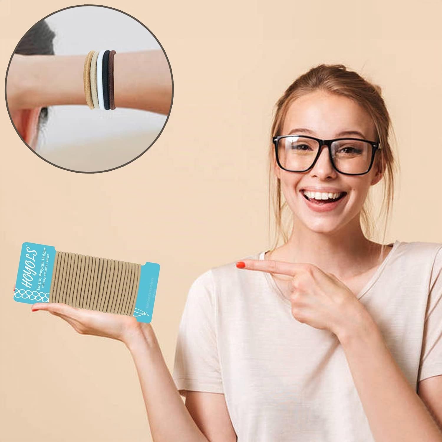 Detalle de HOYOLS Lot de 50 élastiques à cheveux tressés sans métal 4 mm – Blond clair