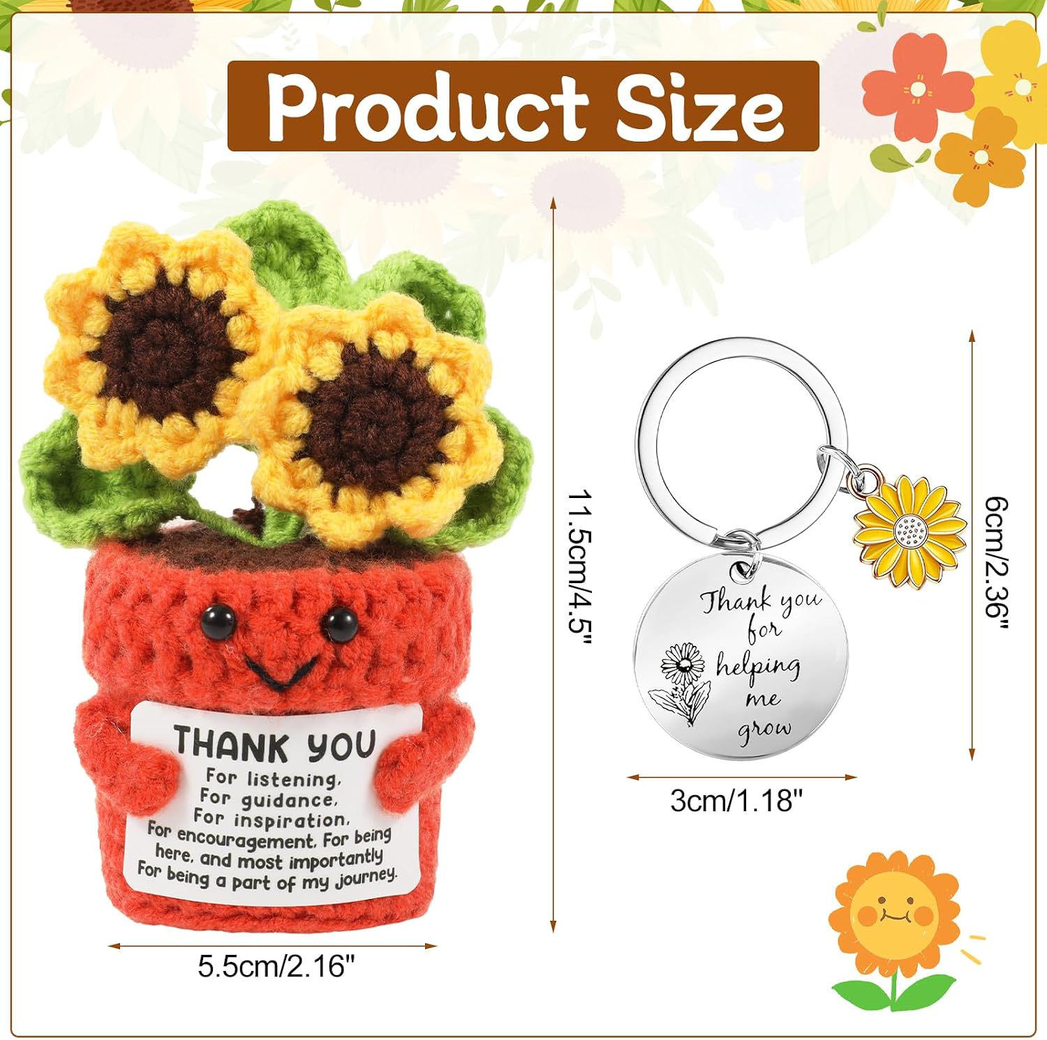 Thumbnail 5 de Vspek Positive Crochet Sunflower Doll & Thank You Keyring — Handmade Gift for Teachers, Friends and Colleagues