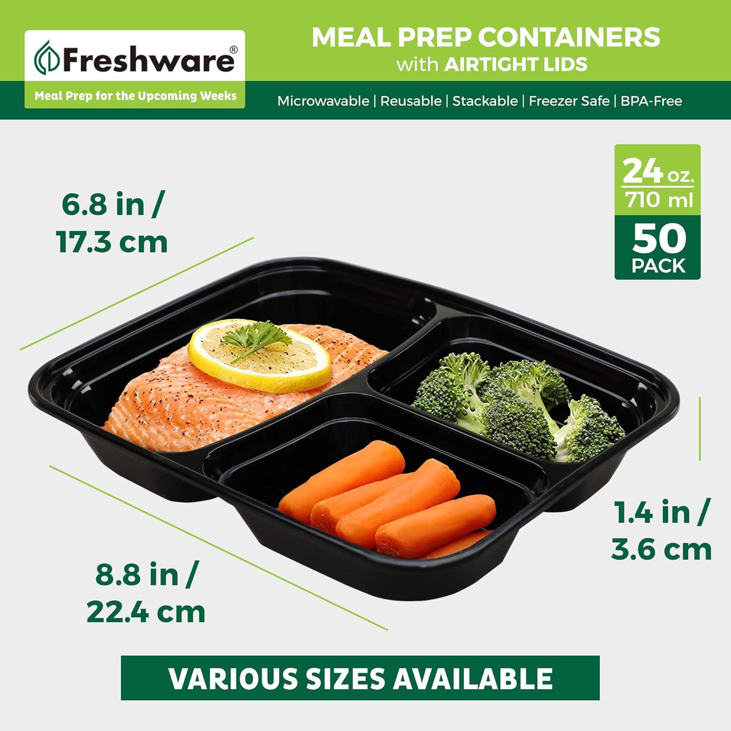 Detalle 2 de Freshware Meal Prep Containers 50 Pack 🍱