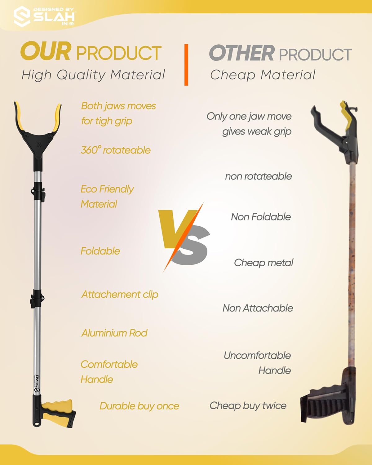 Thumbnail 2 de SLAH 32inches Litter Picker Grabber Stick — Rotating Head, Foldable Reach Aid for Garden & Everyday Cleaning