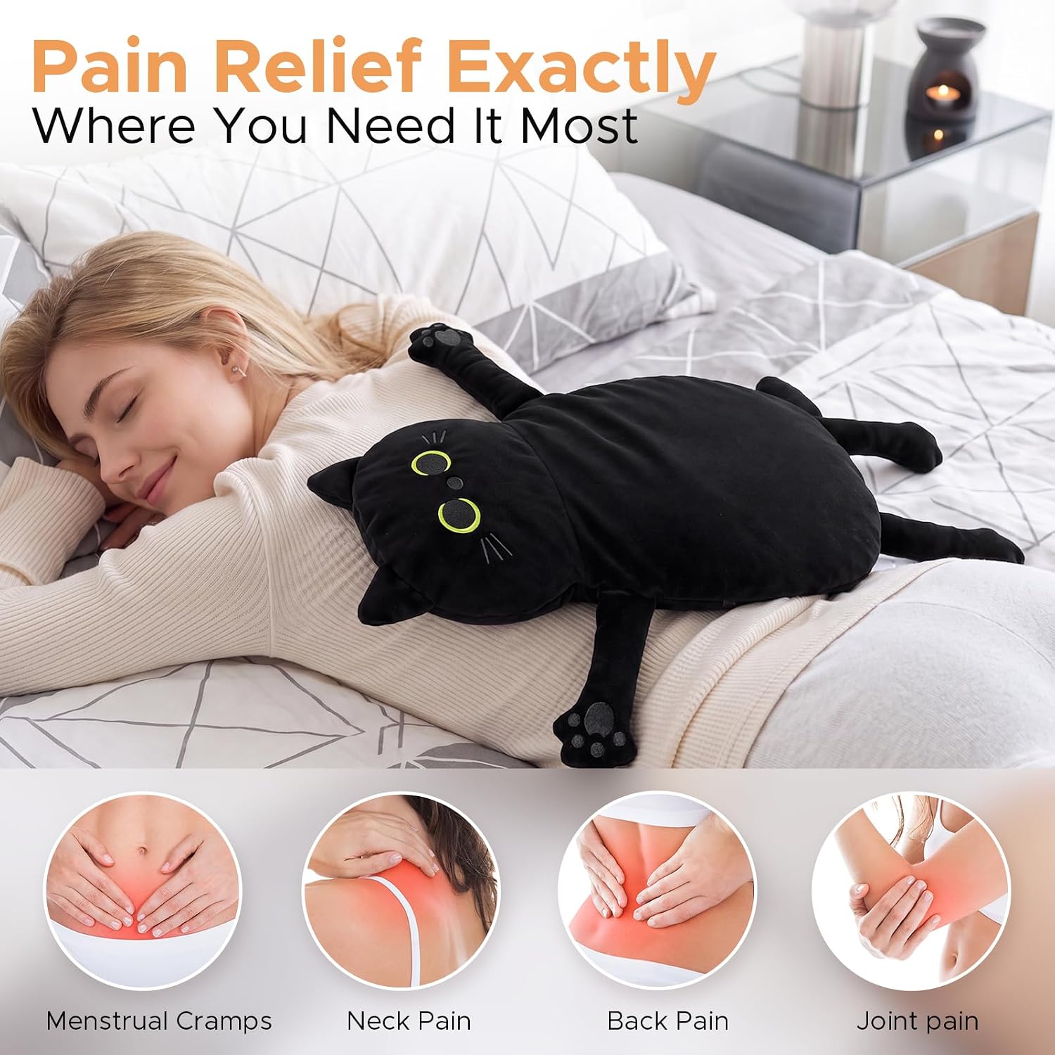 Detalle 2 de Cuckool Black Cat Microwave Heating Pad, 17" x 9", Flaxseed Insert