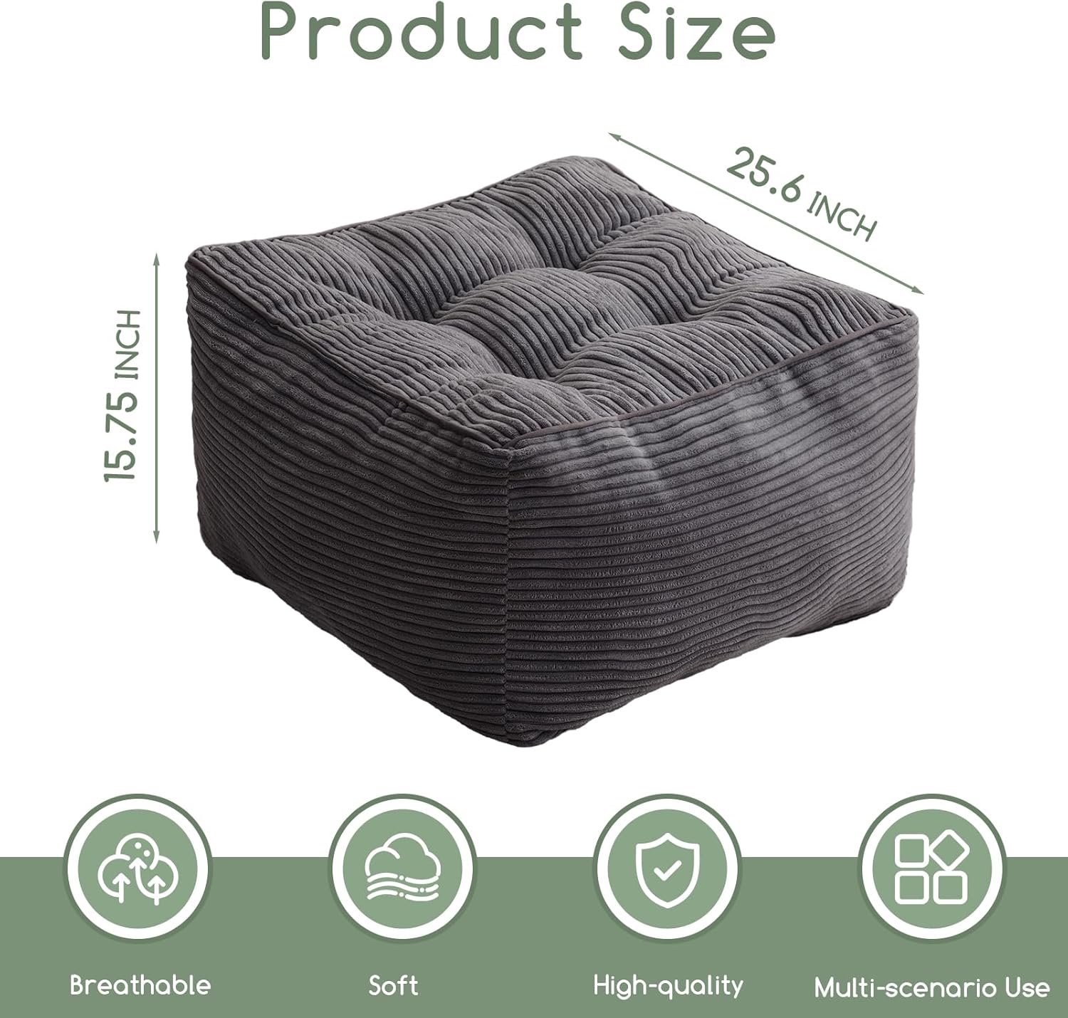 Thumbnail 1 de HIGOGOGO Square Stuffed Pouf Ottoman 25.6"