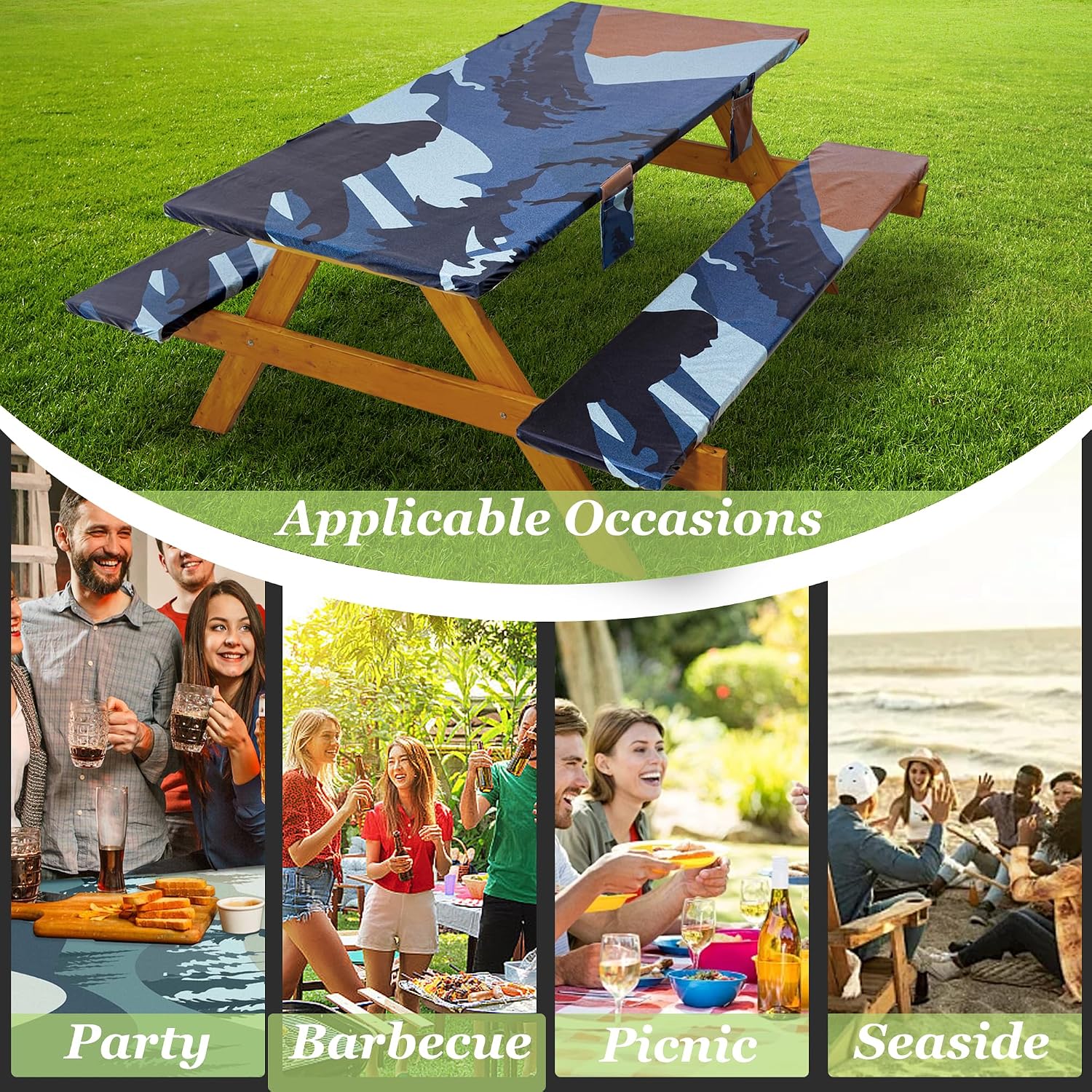 Thumbnail 5 de Fitted Picnic Table Cover with Bench Covers - 8 ft Waterproof Patio Set (3-Piece)