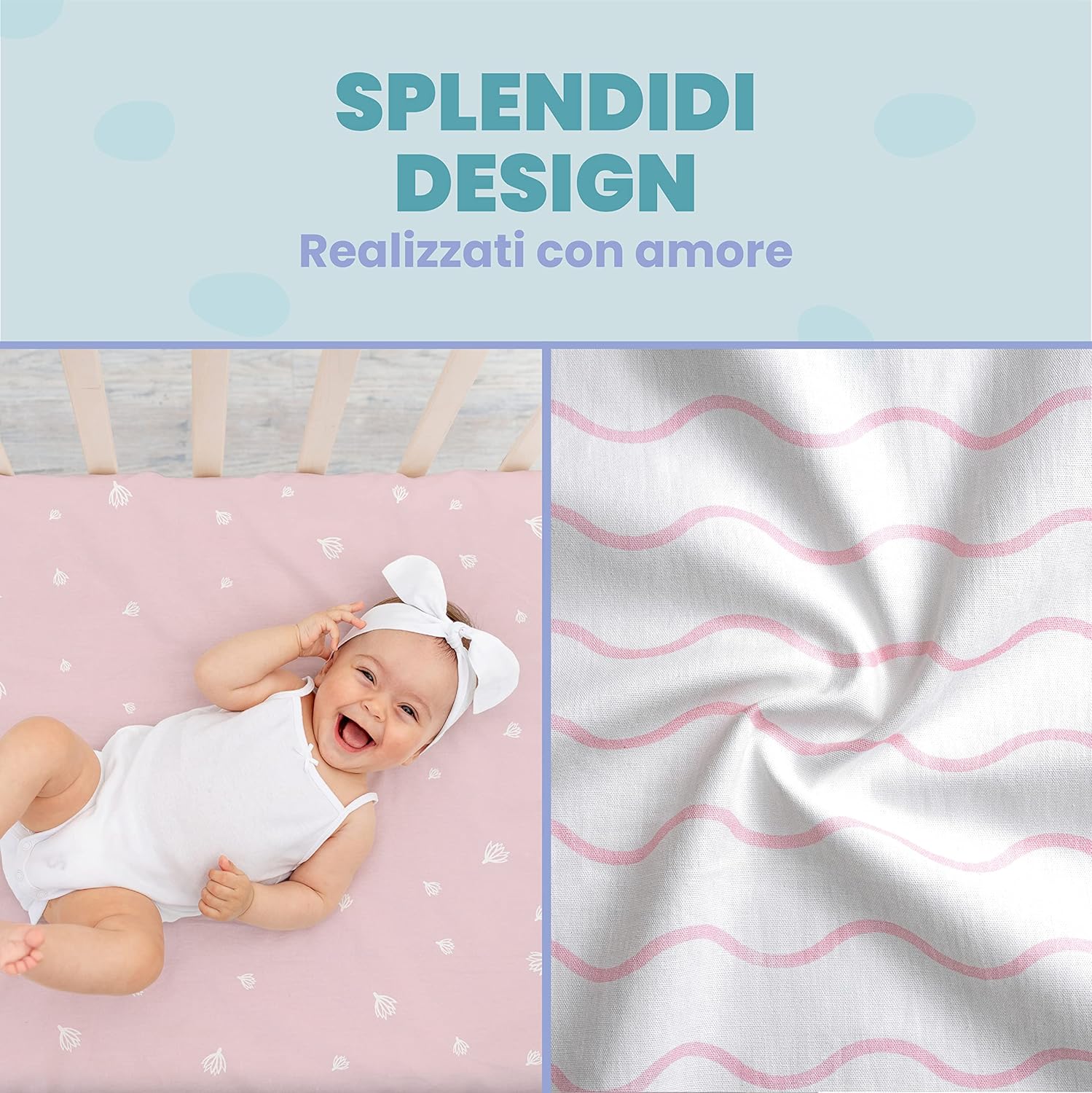 Thumbnail 5 de Set lenzuola 3-in-1 per culla/cododo 55x90 con coprimaterasso impermeabile 55x90 (rosa)