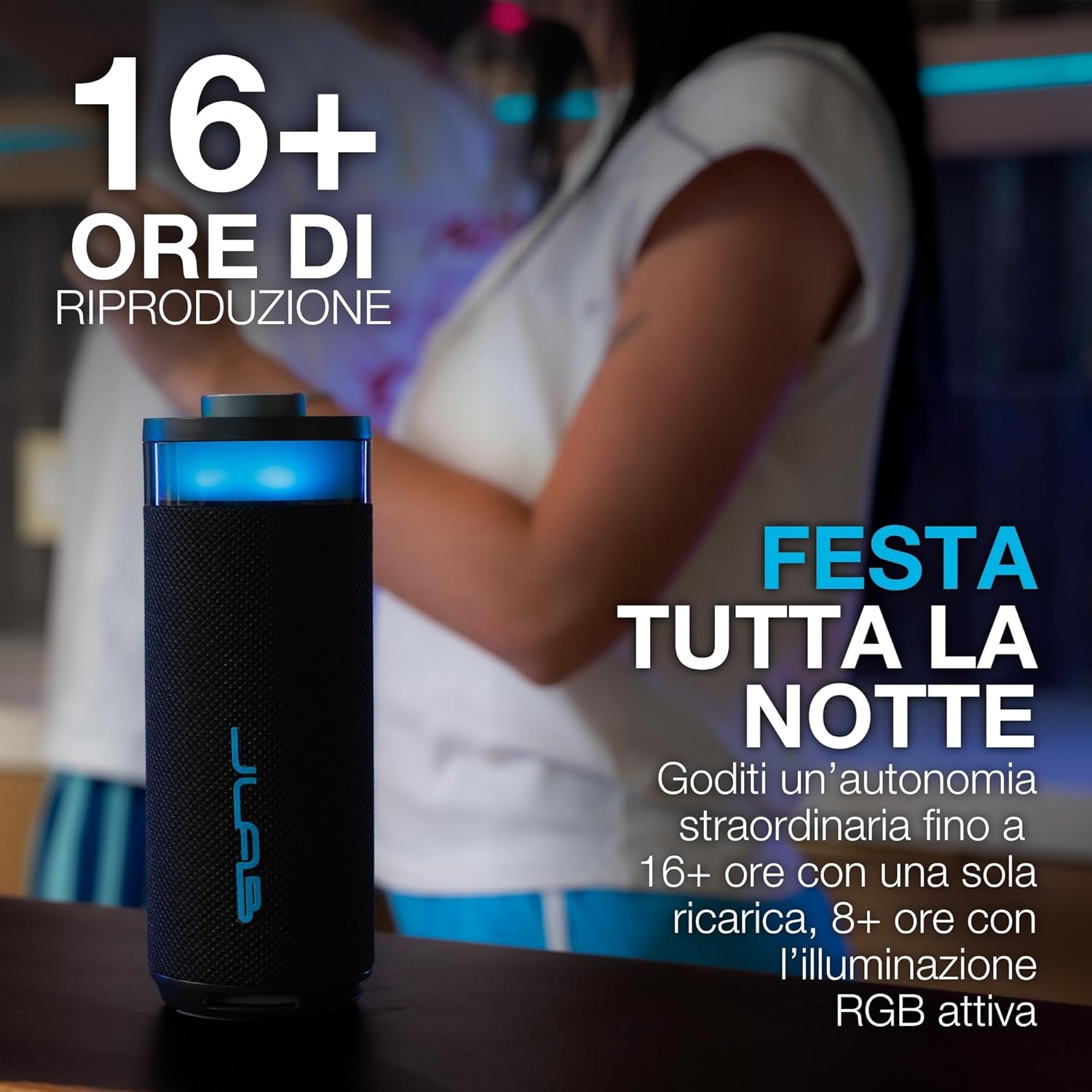 Thumbnail 1 de JLab Go Party cassa Bluetooth portatile da 10W con luci RGB e autonomia fino a 16+ ore (IP56) – Nero