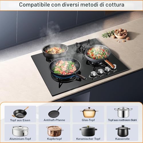 Thumbnail 7 de TopStrong Piano Cottura a Gas 4 Fuochi in Vetro Nero – 8060 W, FFD, NG/LPG