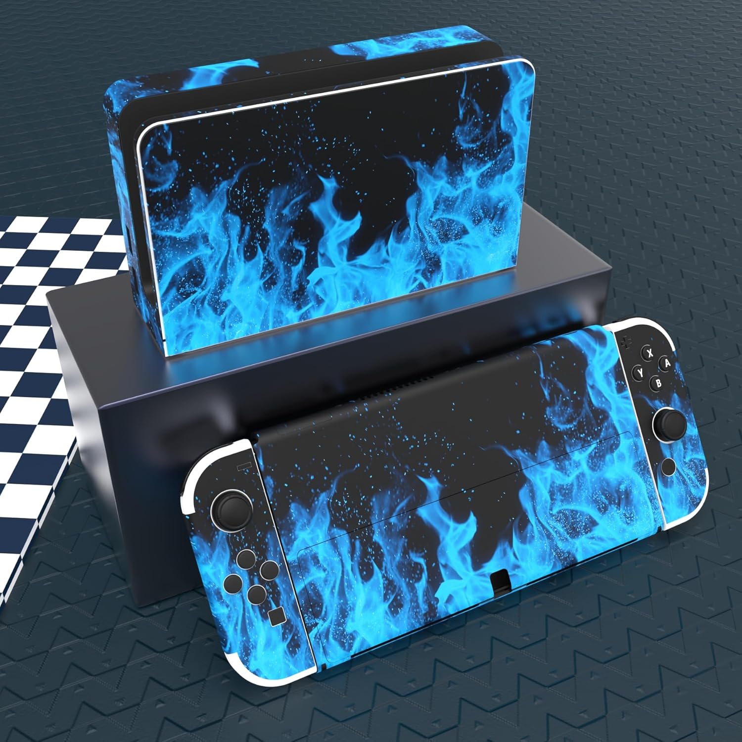 Thumbnail 1 de playvital Full Set Protective Stickers for Nintendo Switch OLED – Blue Flame vinyl skins for console, Joy-Con, dock & grip