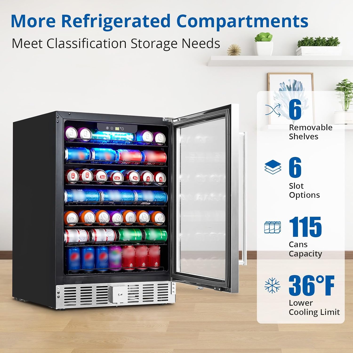 Detalle de MAXSA 24-Inch Beverage Refrigerator, 5.1 Cu. Ft. with Digital Temperature Control