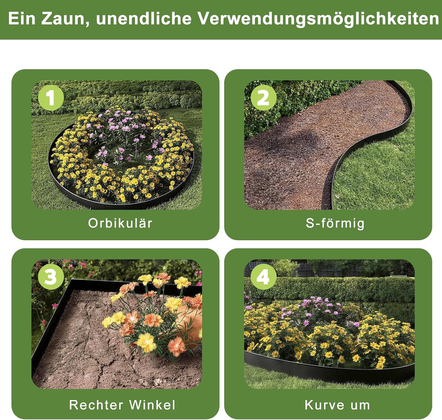 Detalle de ACXIN Metall-Rasenkante 15 cm hoch (verzinkt) – Rasenkanten für Mähkante und Baumring, schwarz, 10 m