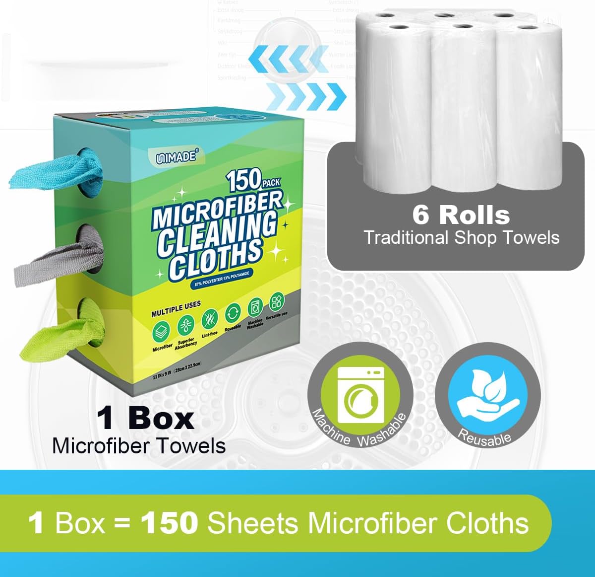 Detalle de UNIMADE Microfiber Cleaning Cloth 150 pack 🧽