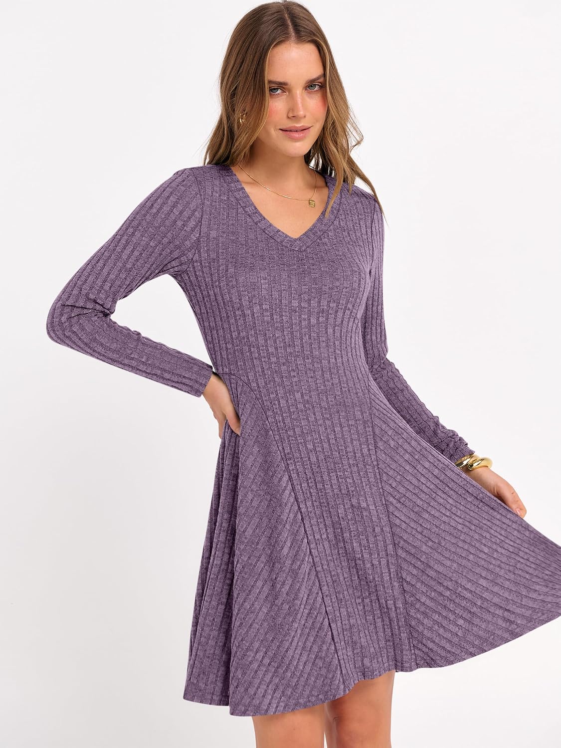 Detalle de ANRABESS Women Long Sleeve Ribbed Sweater Dress