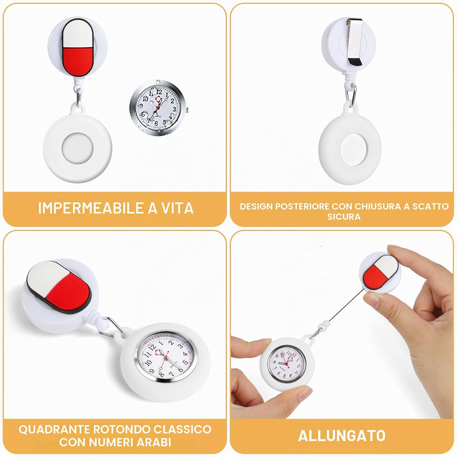 Detalle de Vicloon Orologio da Infermiere 2Pcs: Orologio clip silicone con spill badge reel, misurazione retrattile e cinturino per infermieri