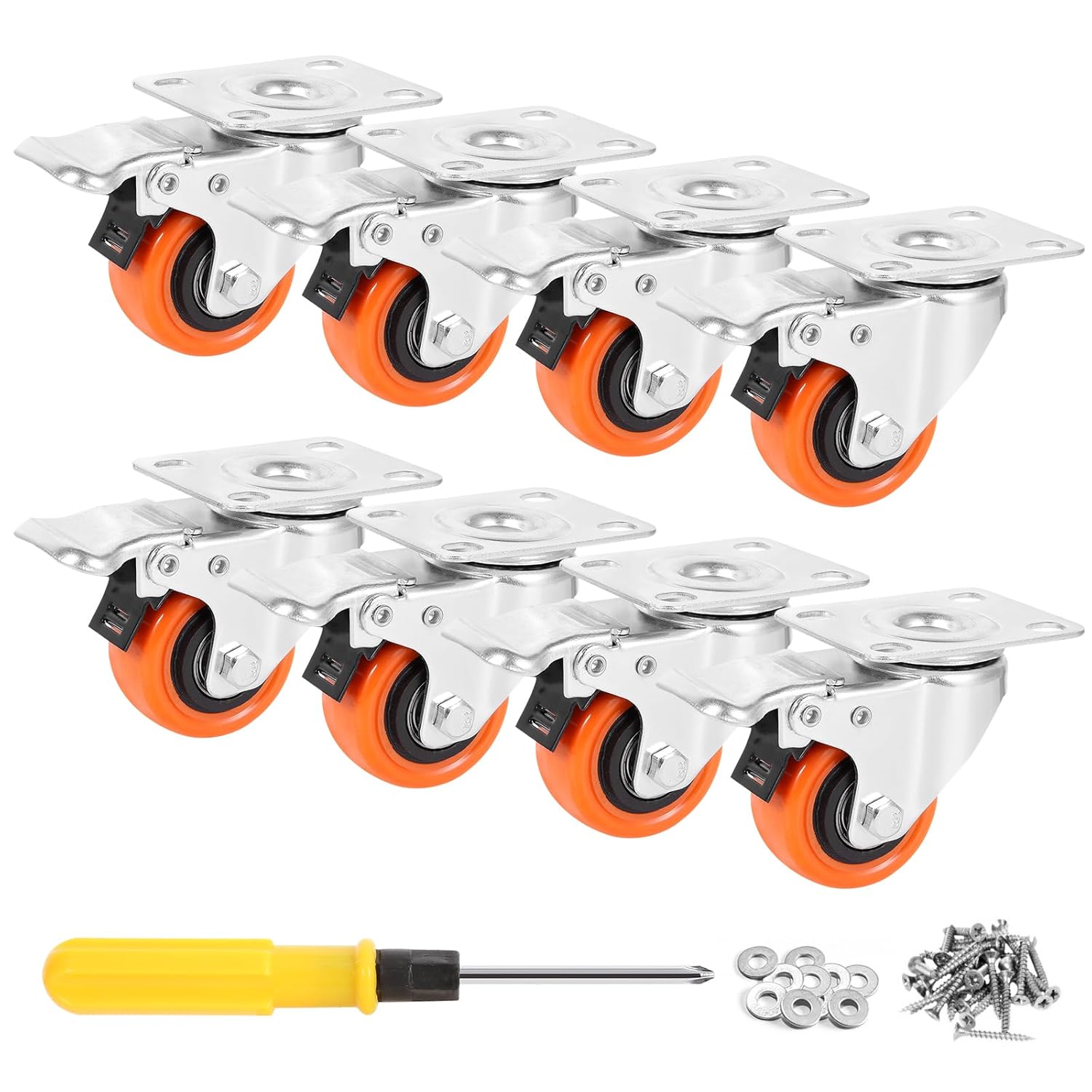 Rotelle per mobili 50 mm con freno W B D WEIBIDA, ruote girevoli 360° (set da 8, capacità 65 kg per pezzo)