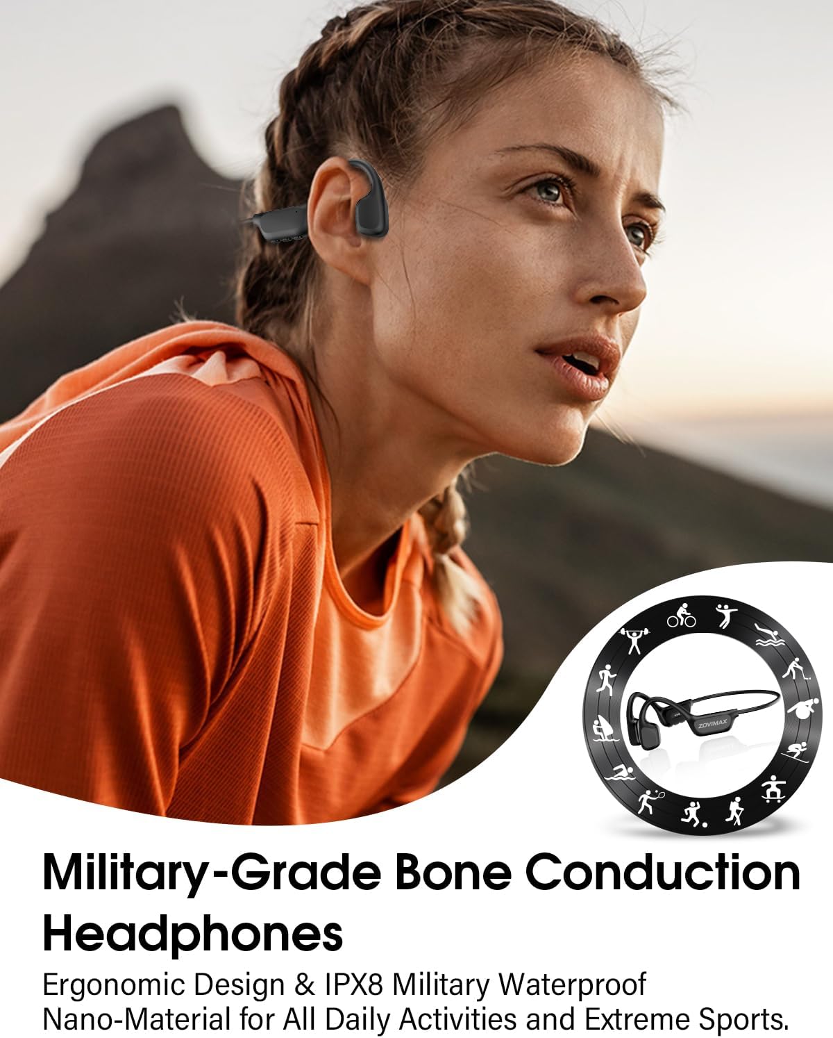 Thumbnail 1 de ZOVIMAX Militaire Casque Conduction Osseuse Bluetooth 6.0 + mode MP3 32 Go IP68