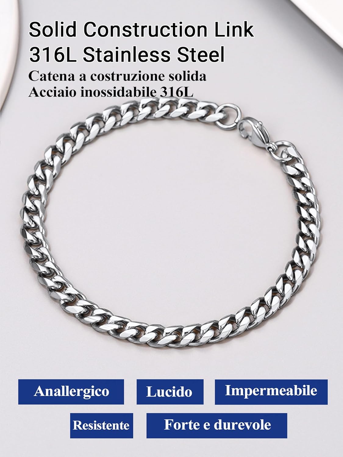 Thumbnail 3 de PROSTEEL Bracciale da uomo a catena cubana in acciaio inox con placcatura oro 18K e argento nero
