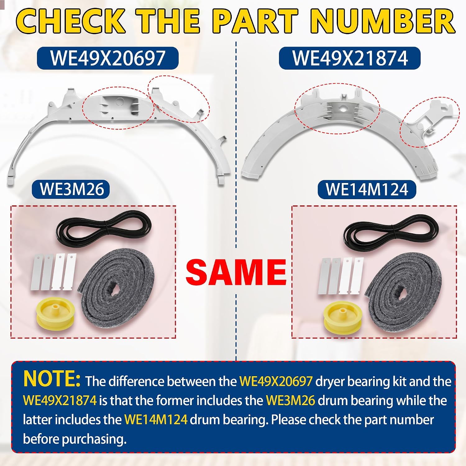 Detalle 2 de Surqia WE49X20697 Dryer Repair Kit with WE12X83 Idler Pulley and Belt