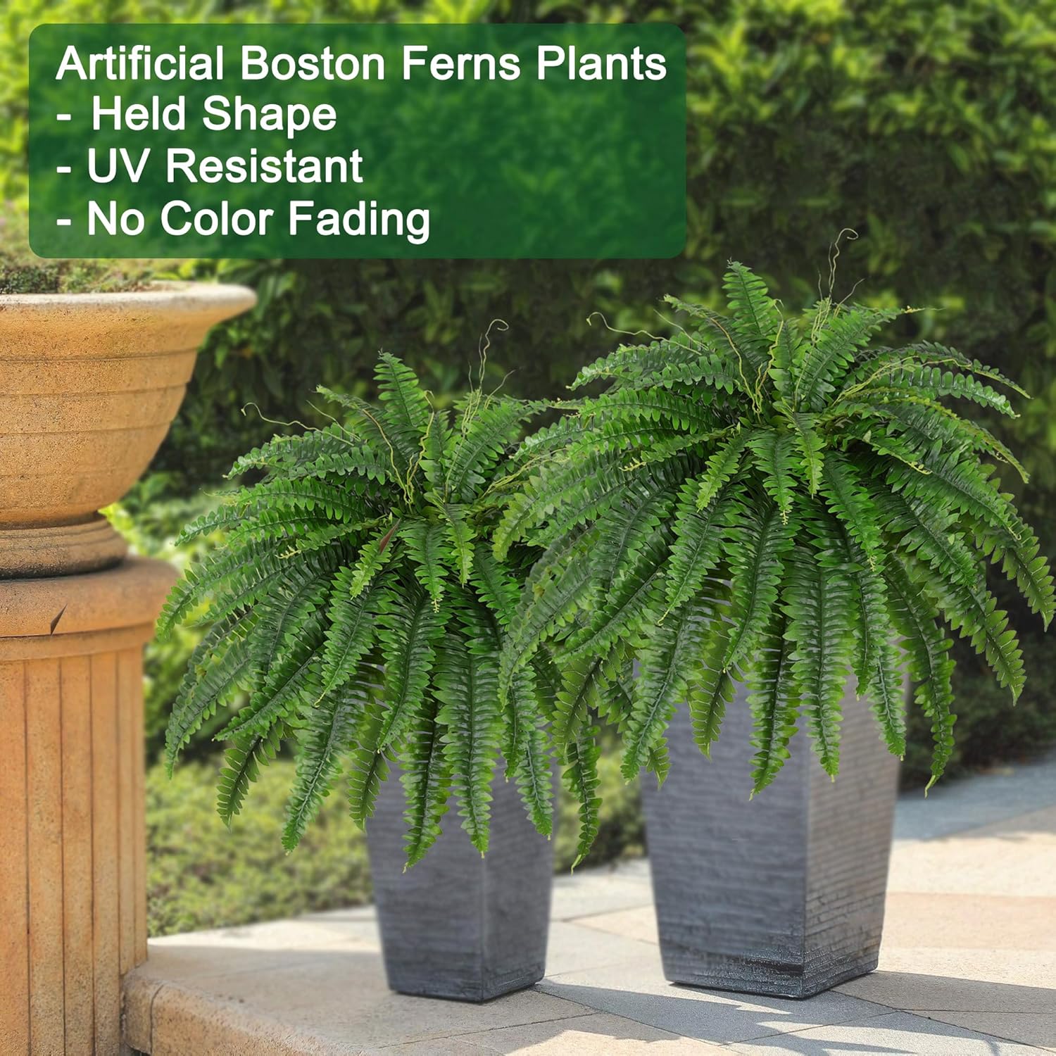 Detalle de Dkaltm Artificial Boston Fern Bush (Set of 2) — 45-Inch Large Outdoor Foliage, 55 Branches per Bouquet