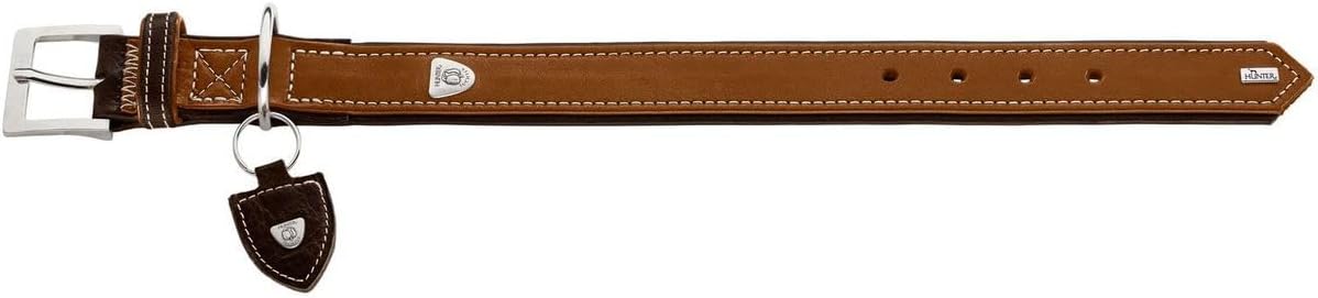 Detalle de HUNTER TARA Hundehalsband aus Juchtenleder – robust, witterungsbeständig, verstellbar 35–42 cm (3,5 cm Breite) in cognac/dunkelbraun