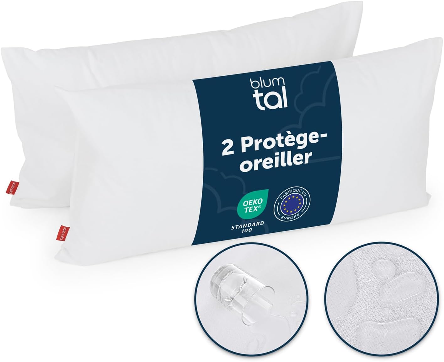 Detalle de Blumtal Housse de Coussin de lit Impermeable – Taie 40x60, anti-acariens, certifiée OEKO-TEX, 2 pièces