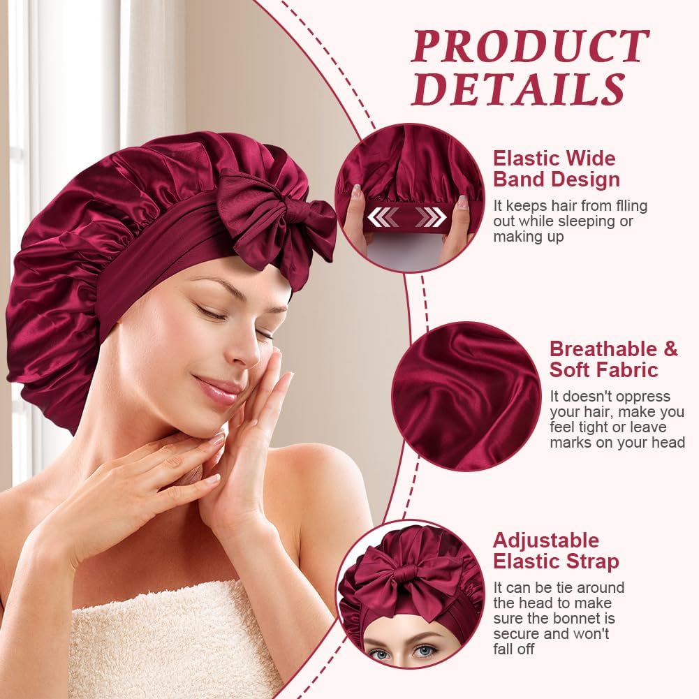 Thumbnail 2 de ACWOO Satin Bonnet Wrap – 2 Pcs Soft Silk Night Sleep Cap with Elastic Band