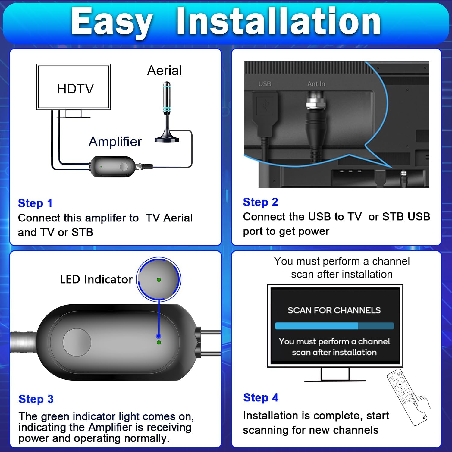 Thumbnail 6 de TV Aerial Booster Amplifier for Freeview HD – High Gain USB-Powered Indoor Signal Booster