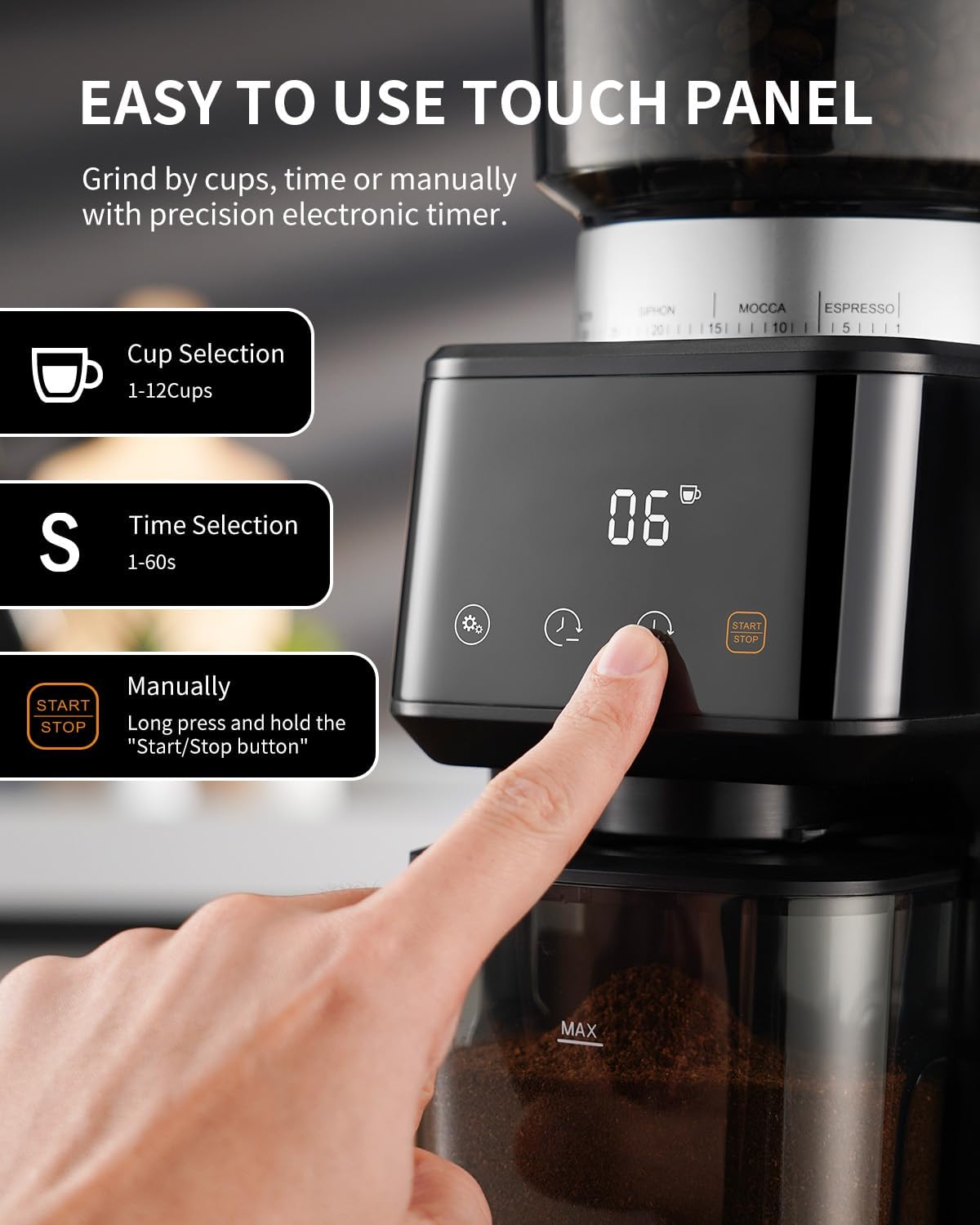 Detalle 2 de SHARDOR Conical Burr Grinder 51 Settings