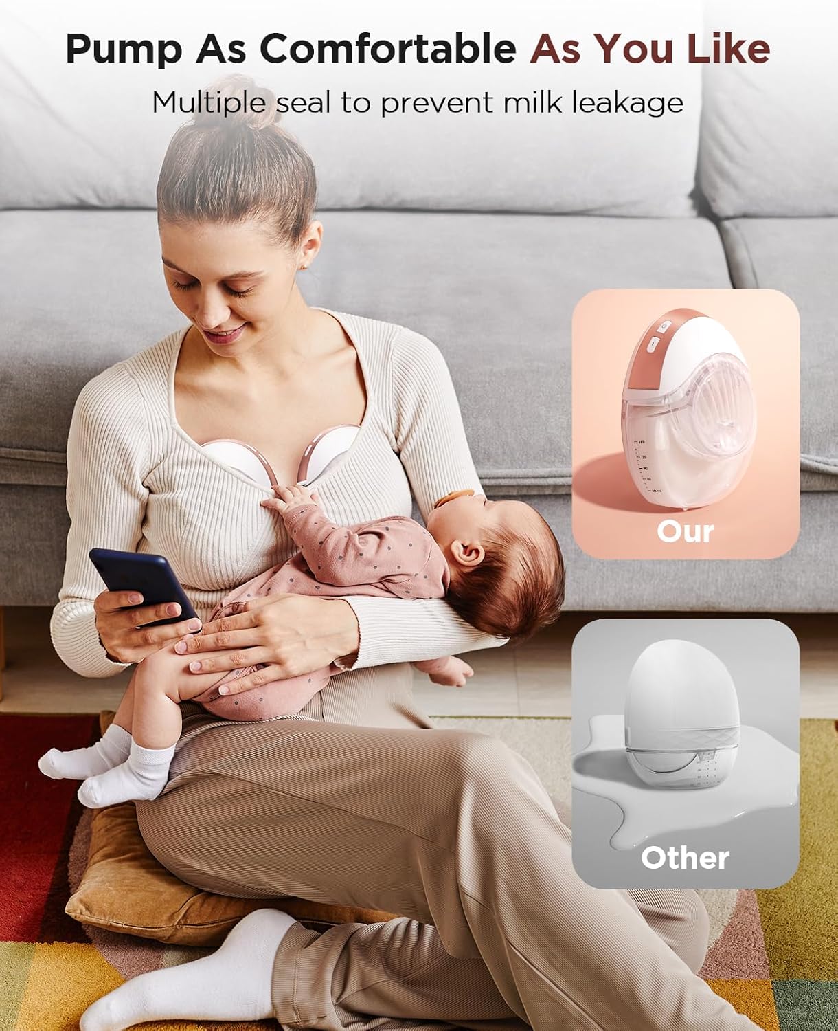 Detalle de Hands Free Wearable Breast Pump for Nursing Moms — Cordless, Quiet and Comfortable