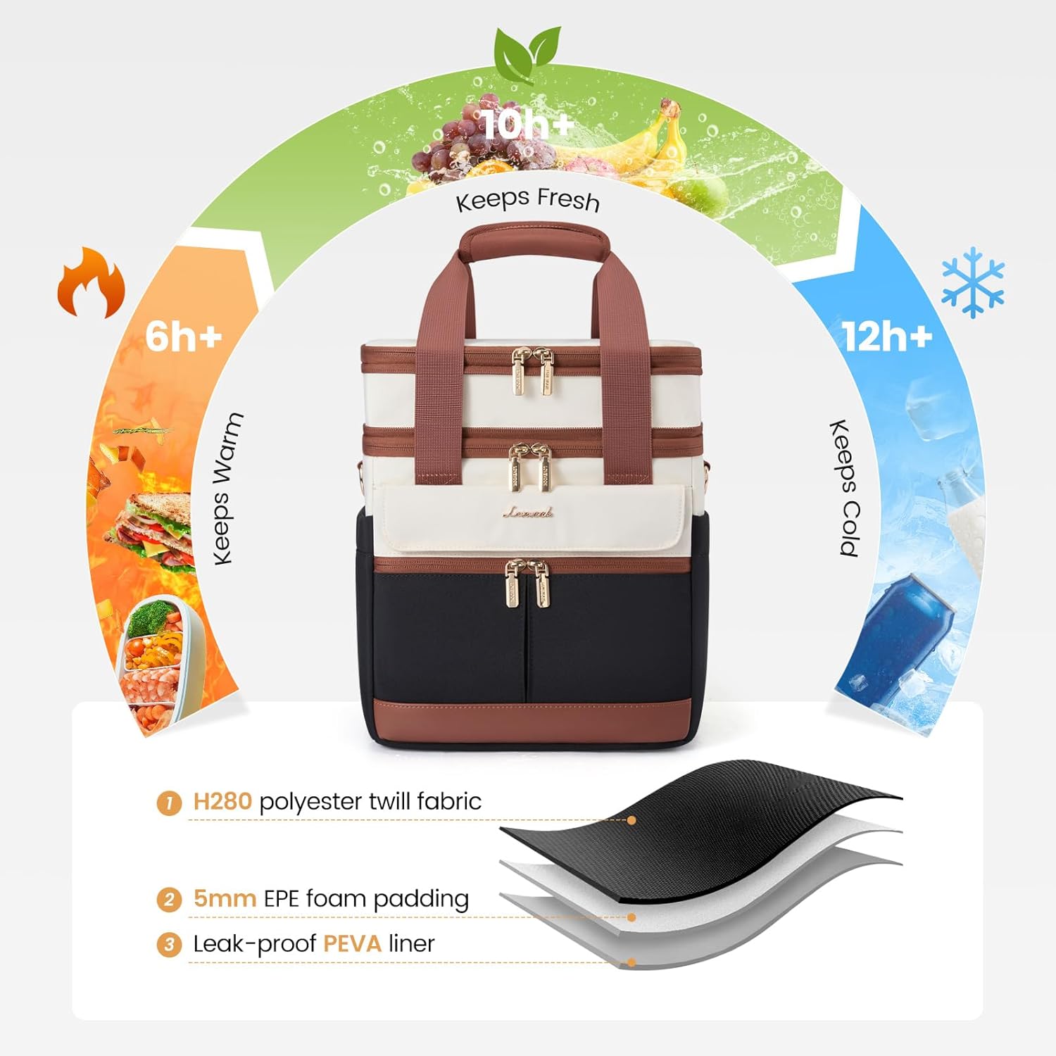 Thumbnail 2 de LOVEVOOK Insulated Lunch Bag: Expandable Double Deck for Adults with Large Cup Holder