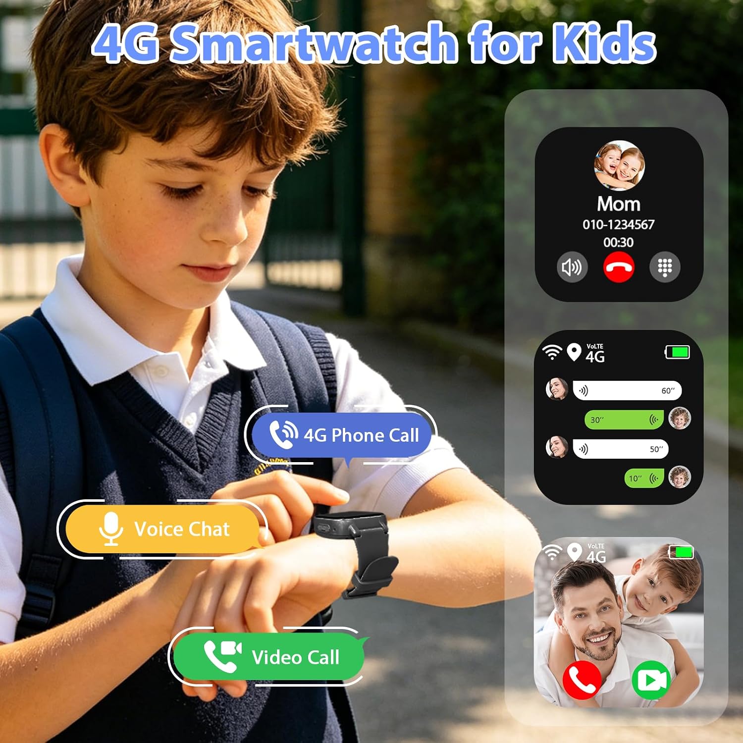 Detalle de Smartwatch Bambini 4G con Videochiamata, GPS e SOS — ISO 4G con IP68, Modalità Classe e Funzioni per 4–12 Anni
