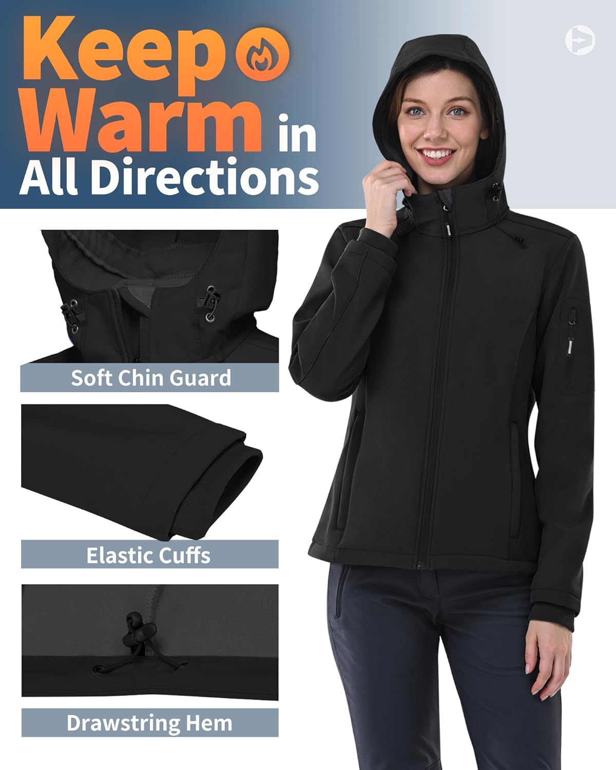 Detalle de Outdoor Ventures Damen Softshelljacke: Wasserdichte, atmungsaktive Übergangsjacke mit Kapuze