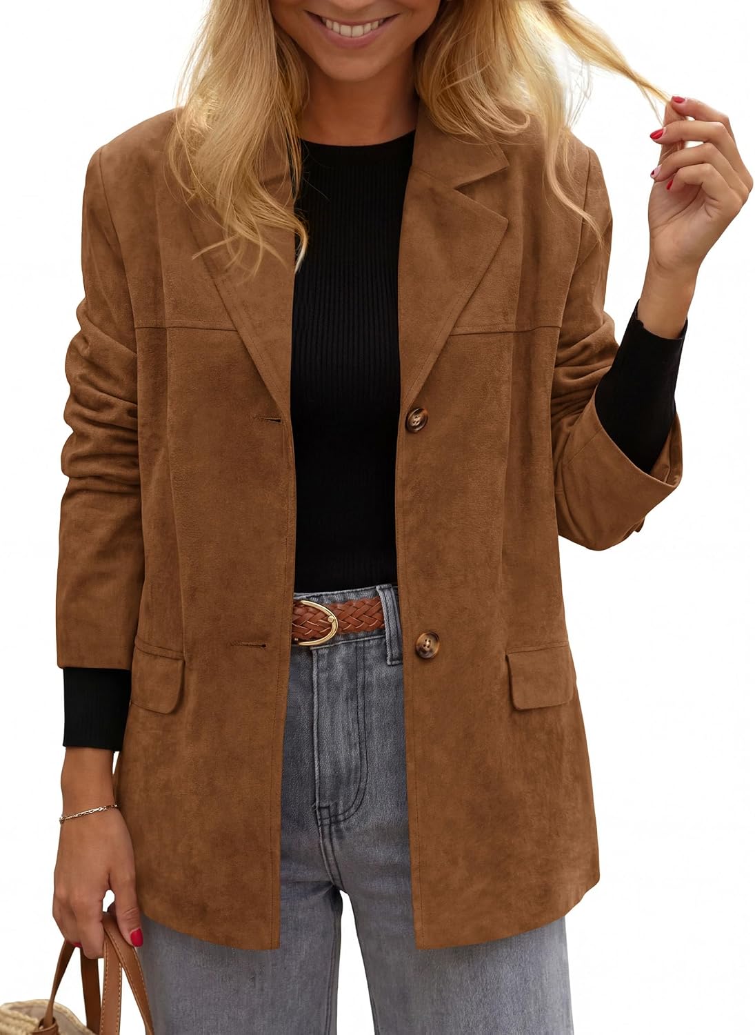 Detalle de PRETTYGARDEN Women's Faux Suede Blazer